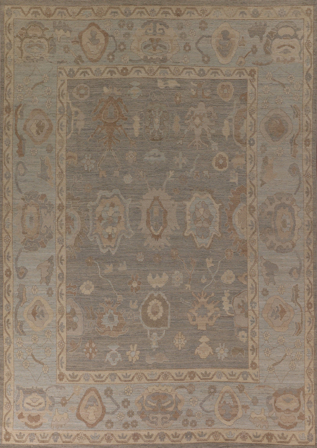 Vegetable Dye Gray Oushak Oriental Area Rug 9x12