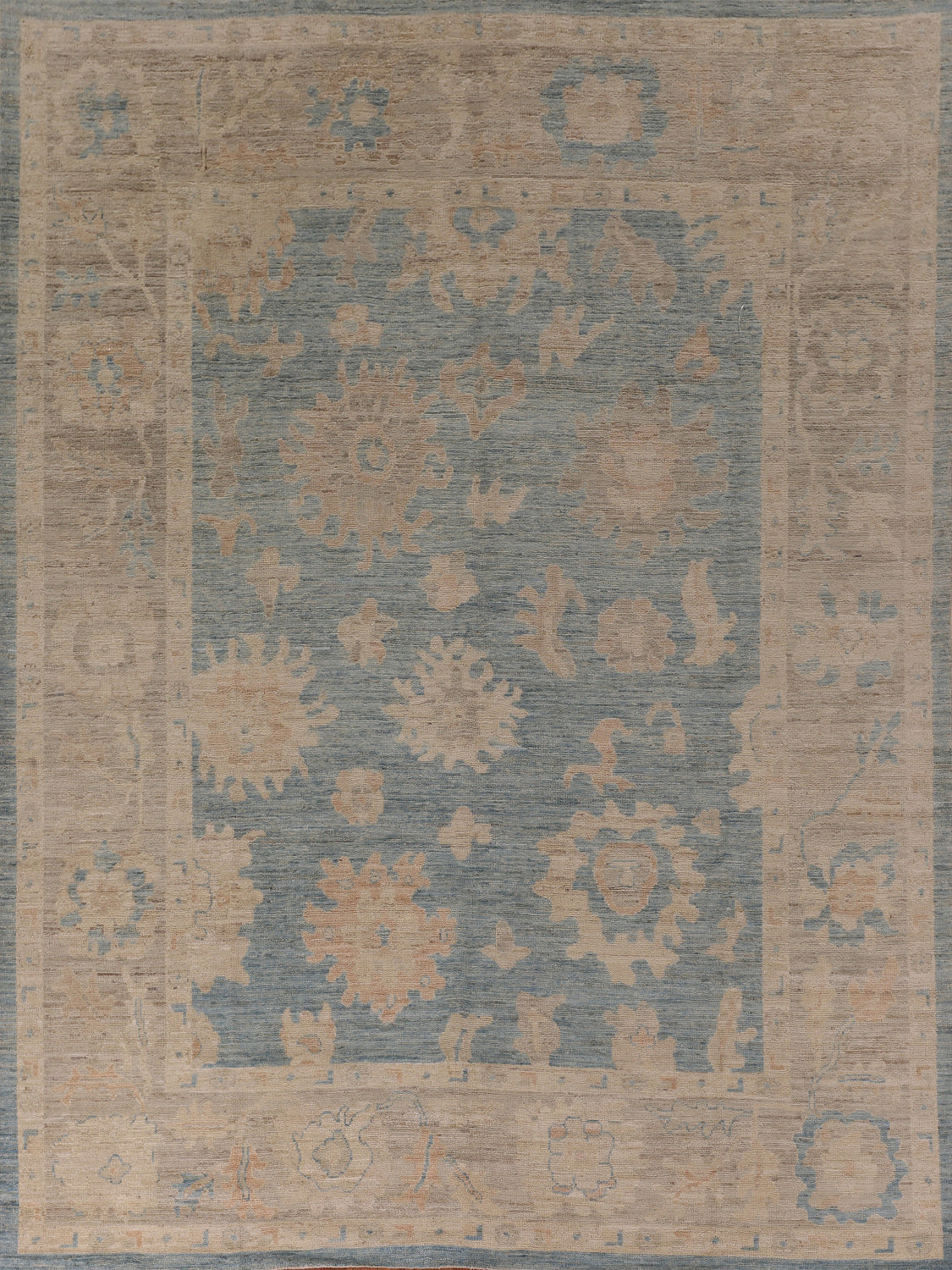 Handmade Blue Floral Oushak Vegetable Dye Area Rug 8x10