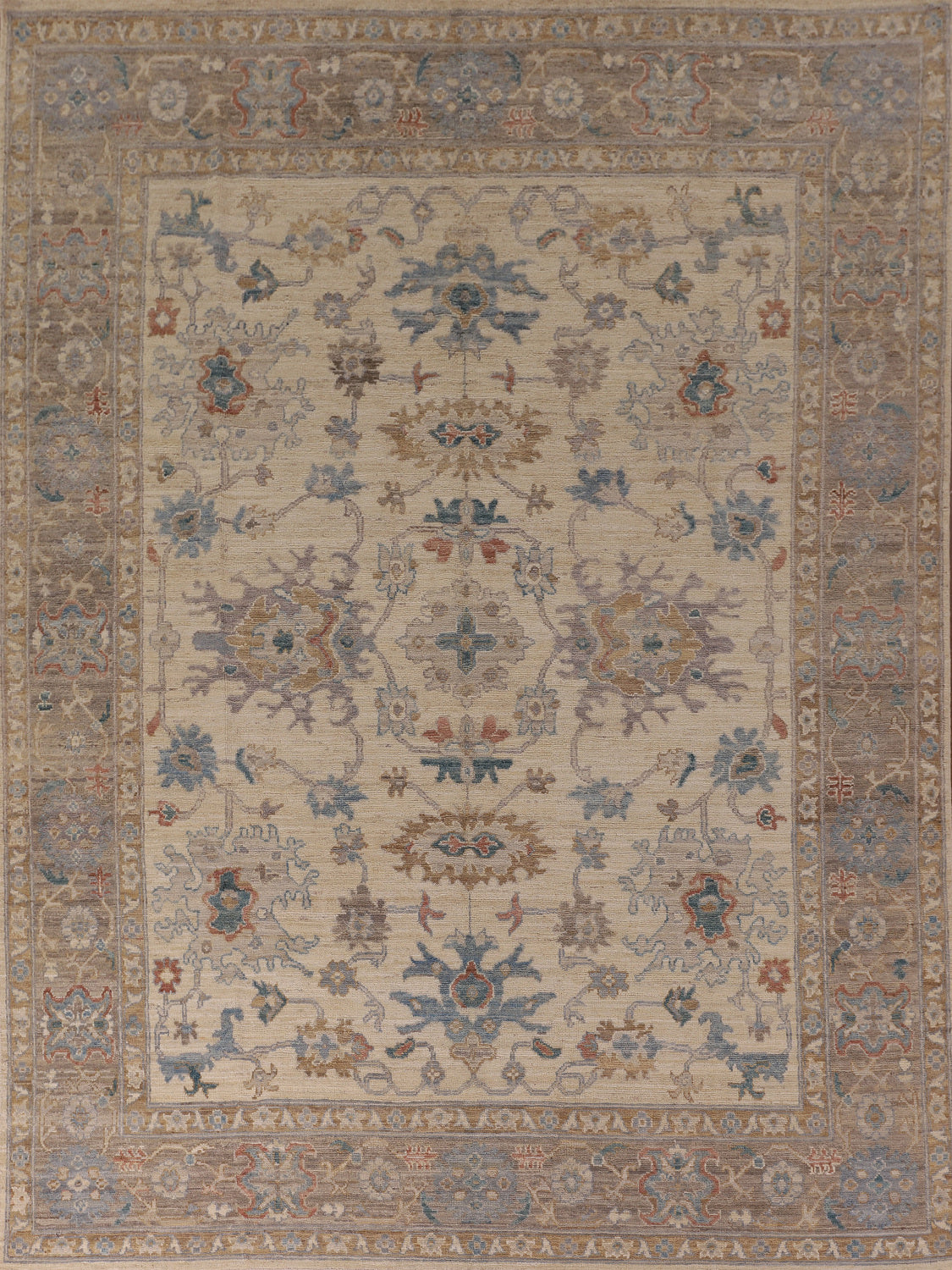 Beige Floral Oushak Vegetable Dye Area Rug 8x10