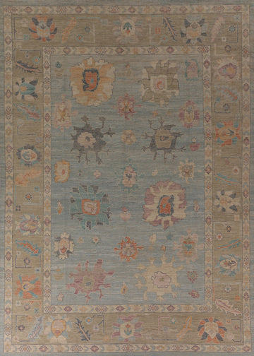 Light Blue Oushak Vegetable Dye Area Rug 9x12