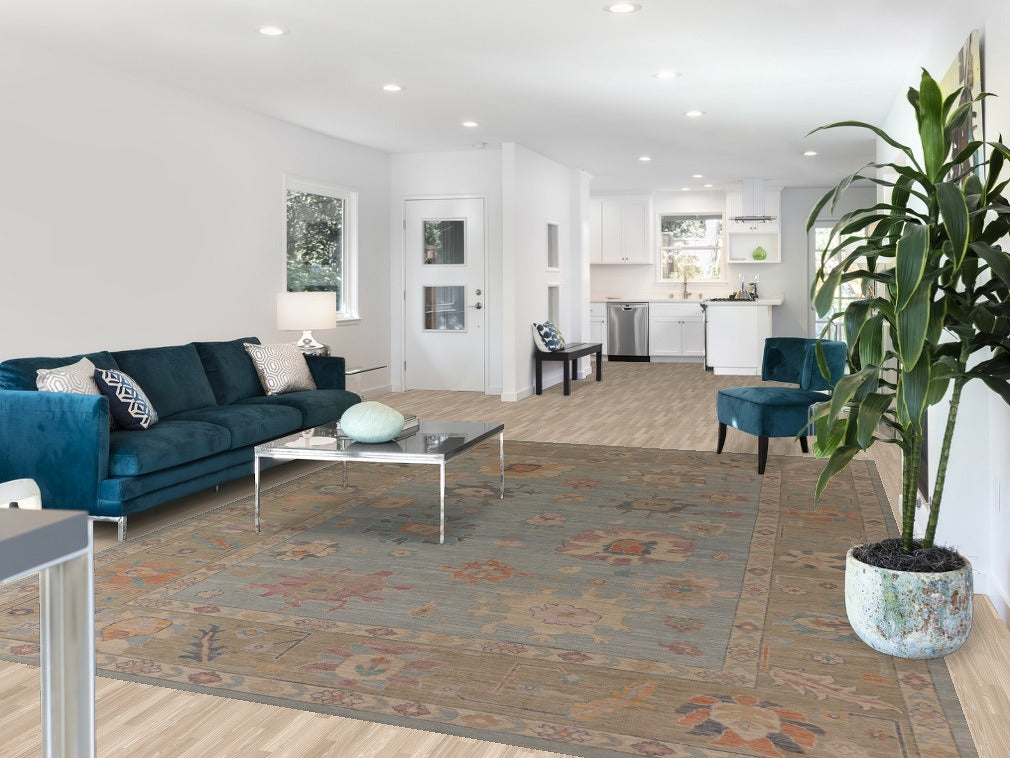 Light Blue Oushak Vegetable Dye Area Rug 9x12