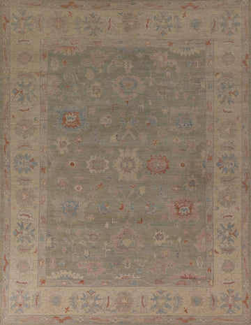 Green Floral Oushak Vegetable Dye Area Rug 8x10