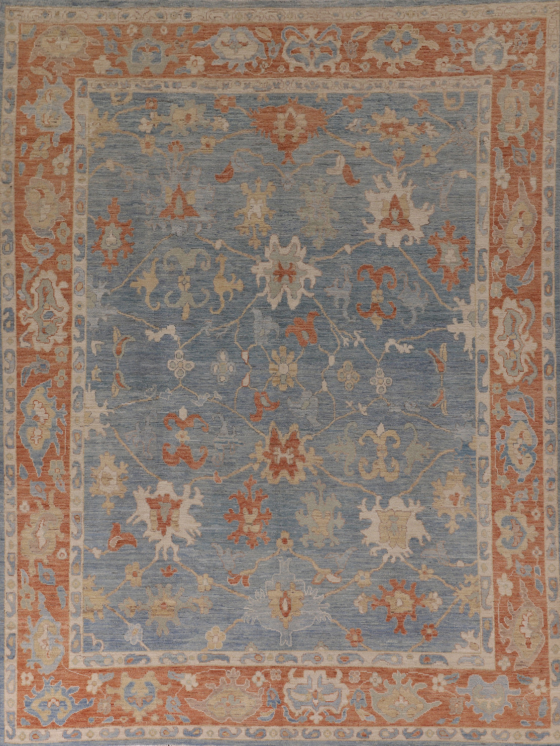 Blue Floral Oushak Vegetable Dye Area Rug 8x10