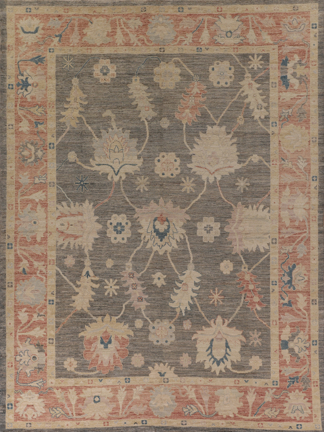 Vegetable Dye Gray Oushak Turkish Area Rug 9x11