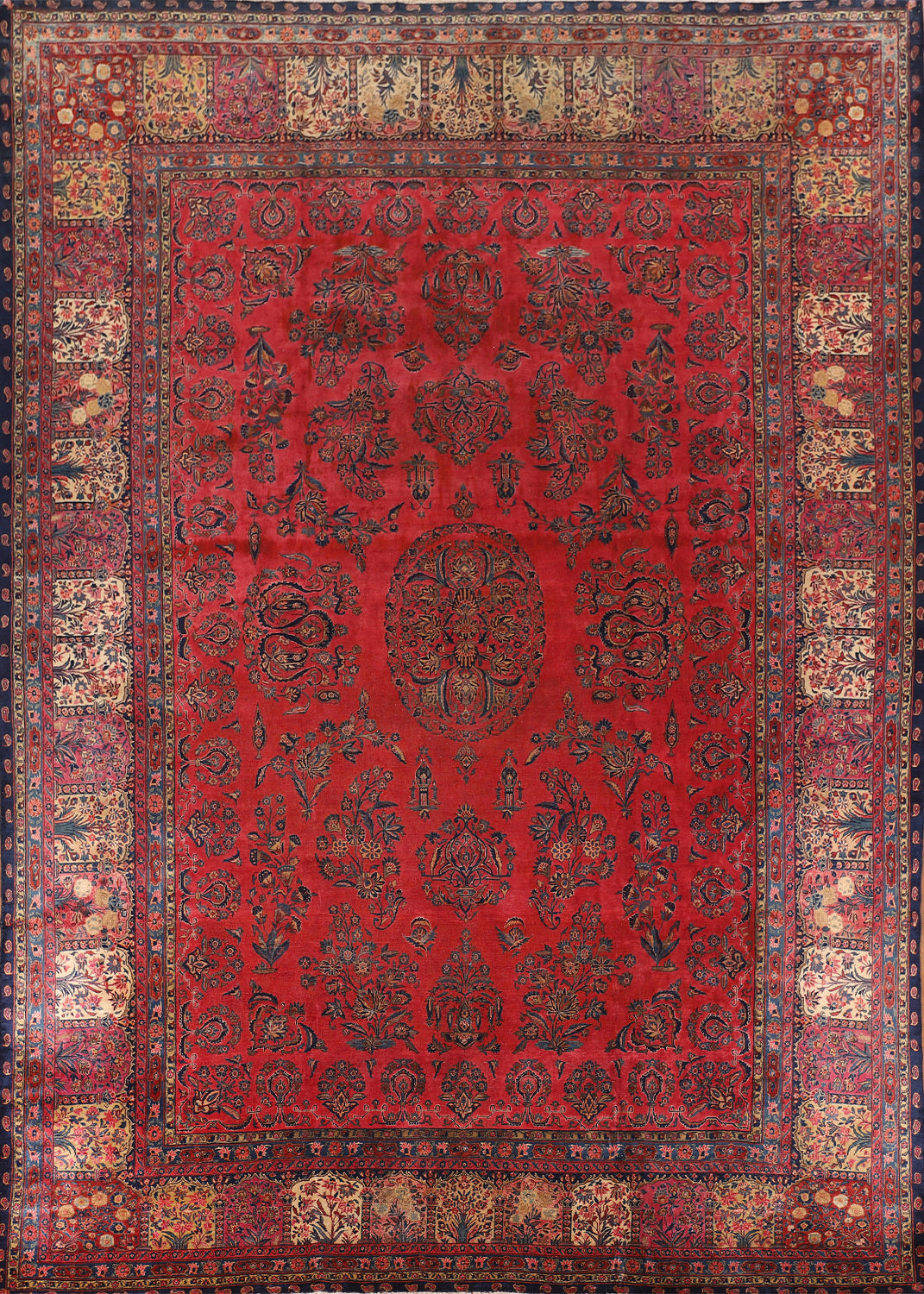 Pre-1900 Vegetable Dye Sarouk Mohajeran Persian Area Rug 10x13
