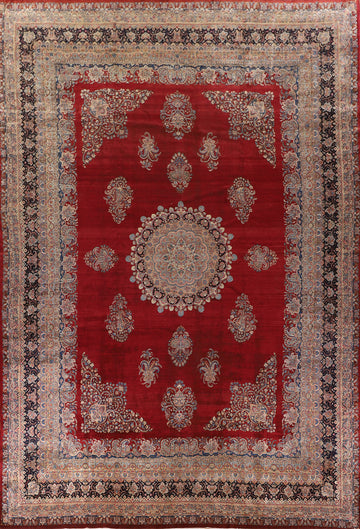 Pre-1900 Vegetable Dye Kerman Ravar Persian Large Rug 14x19