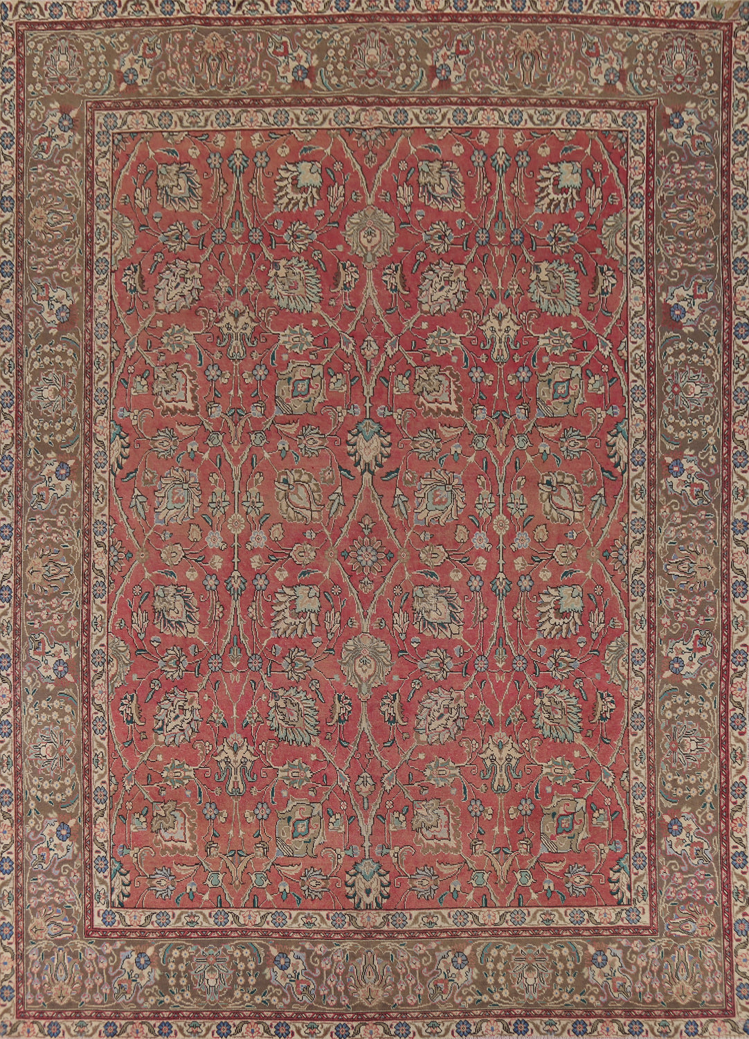 All-Over Pink Floral Tabriz Persian Area Rug 10x13