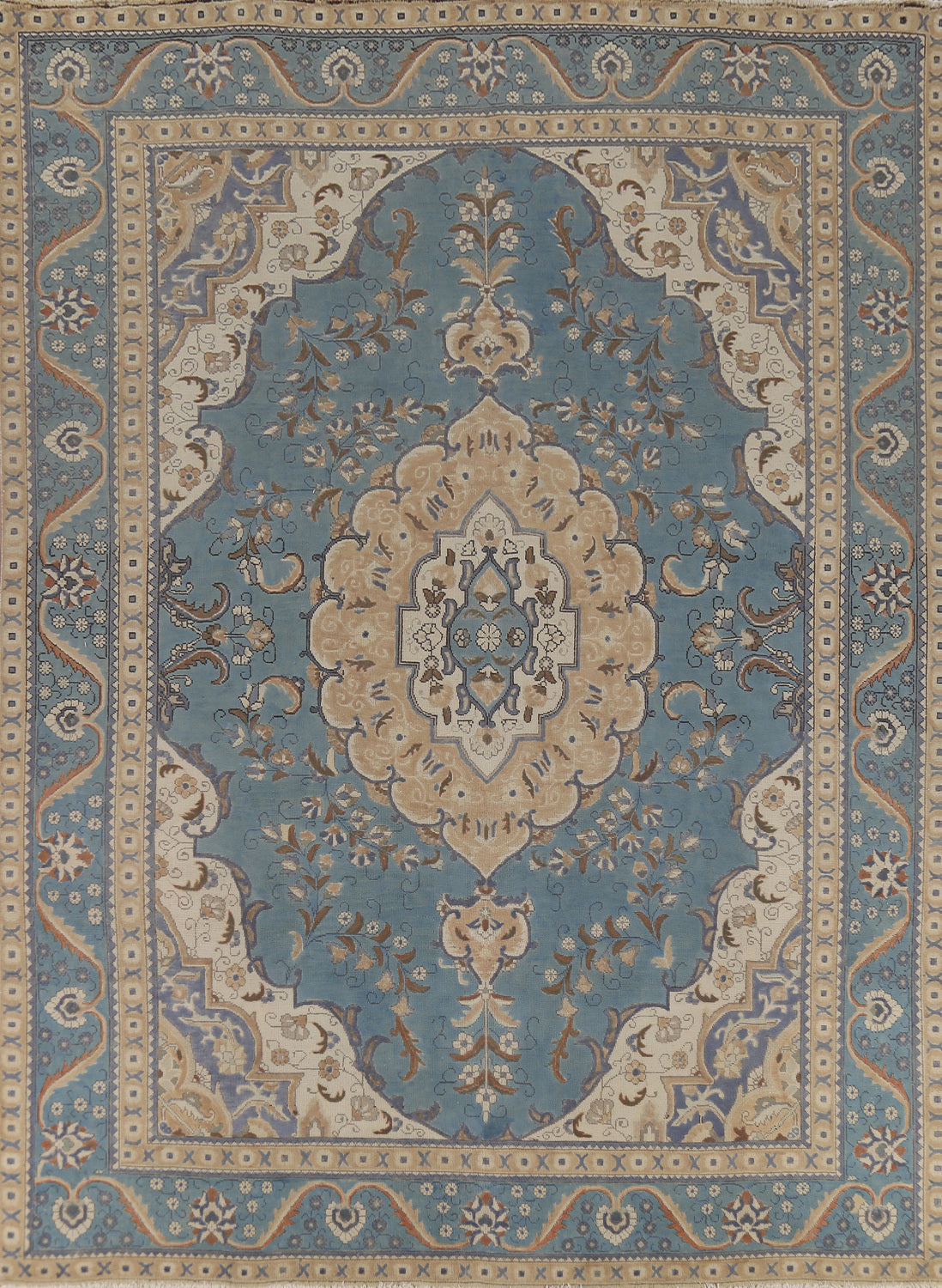 Light Blue Vintage Tabriz Persian Area Rug 10x13
