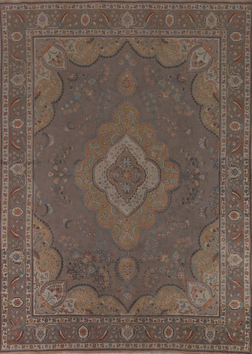 Vintage Gray Floral Tabriz Persian Area Rug 10x13