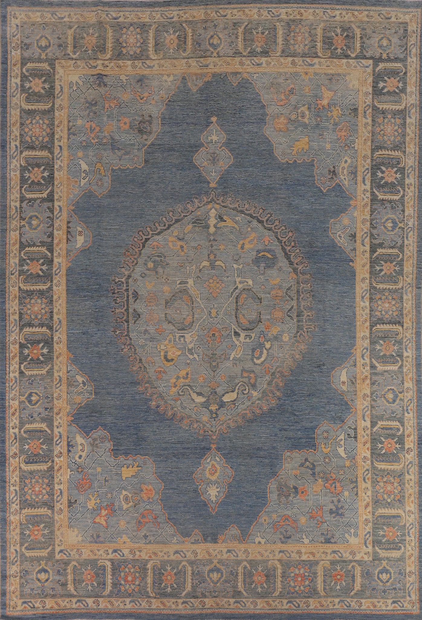 Vegetable Dye Blue Oushak Oriental Area Rug 9x13