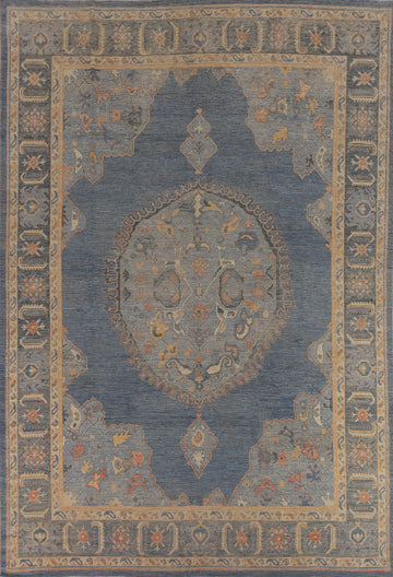 Vegetable Dye Blue Oushak Oriental Area Rug 9x13