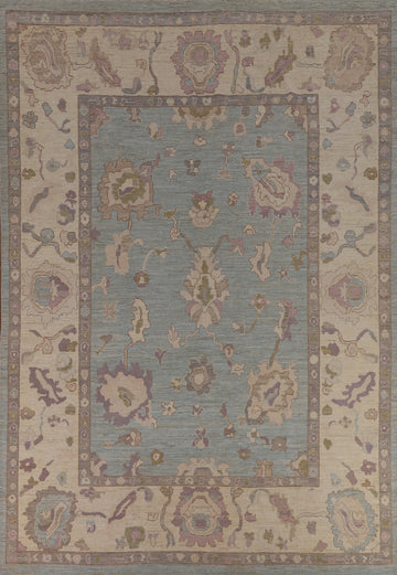 Light Blue Wool Oushak Vegetable Dye Area Rug 9x12