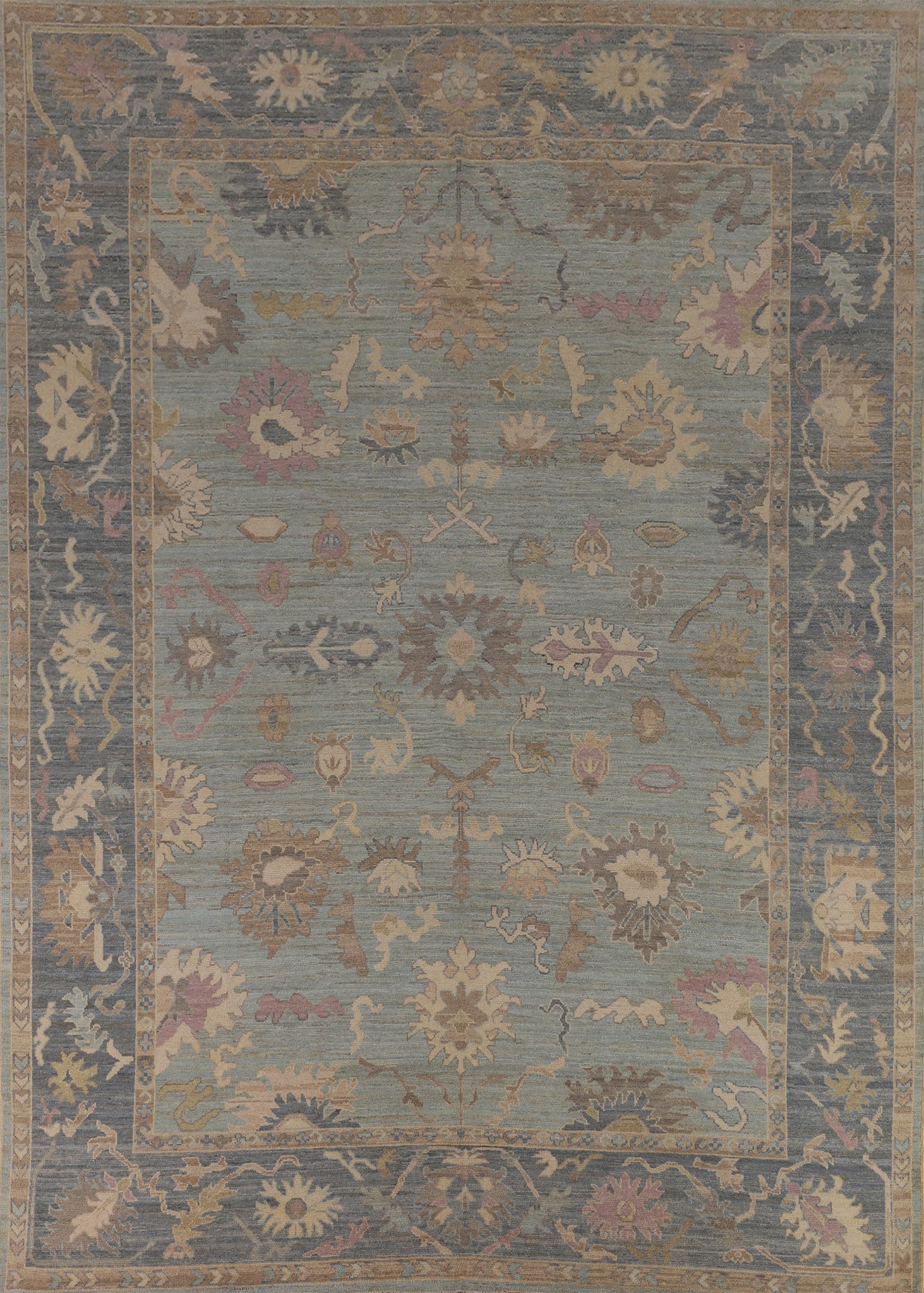Light Blue Turkish Oushak Vegetable Dye Area Rug 9x12