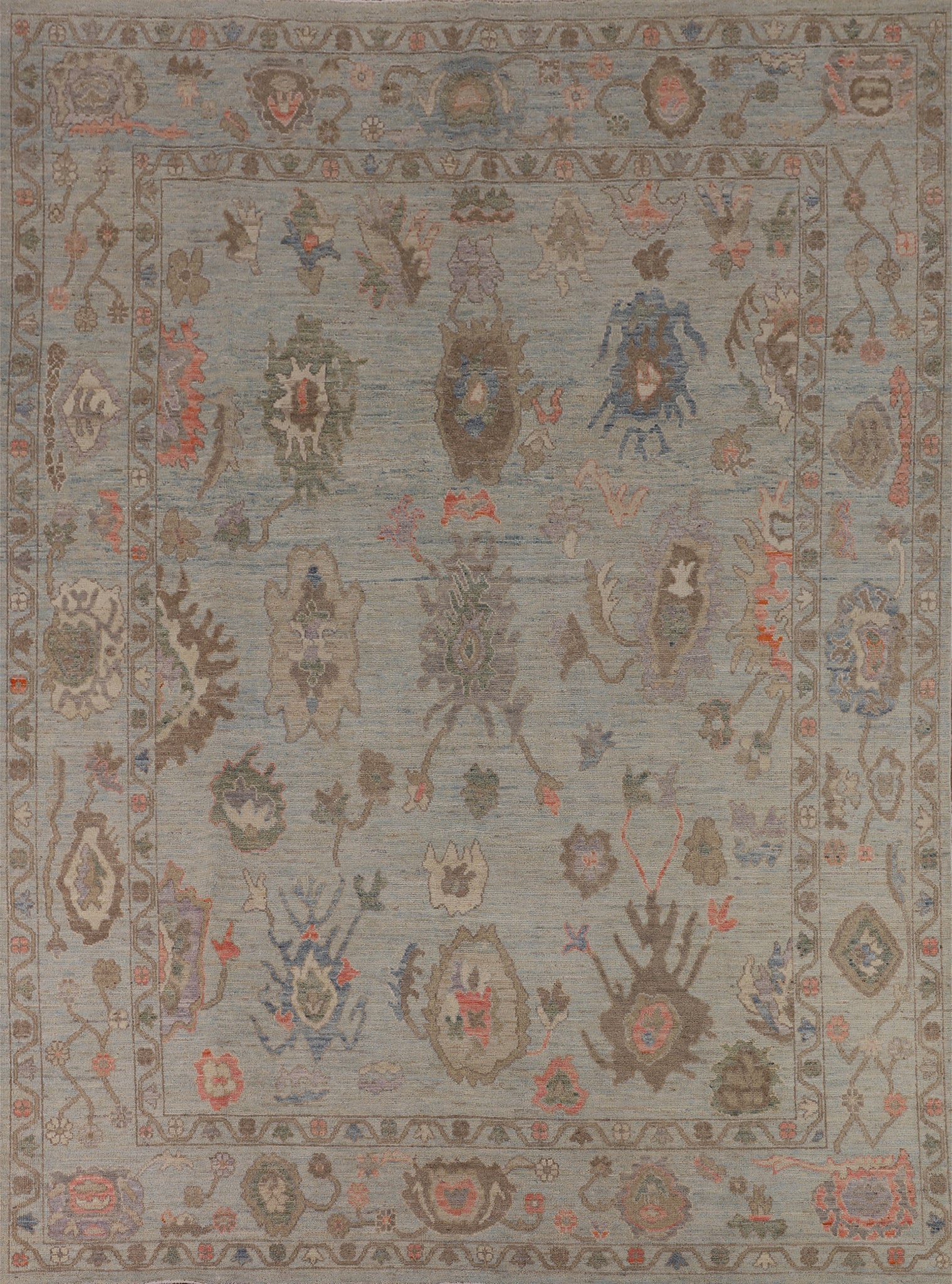 Light Blue Turkish Oushak Vegetable Dye Area Rug 8x10
