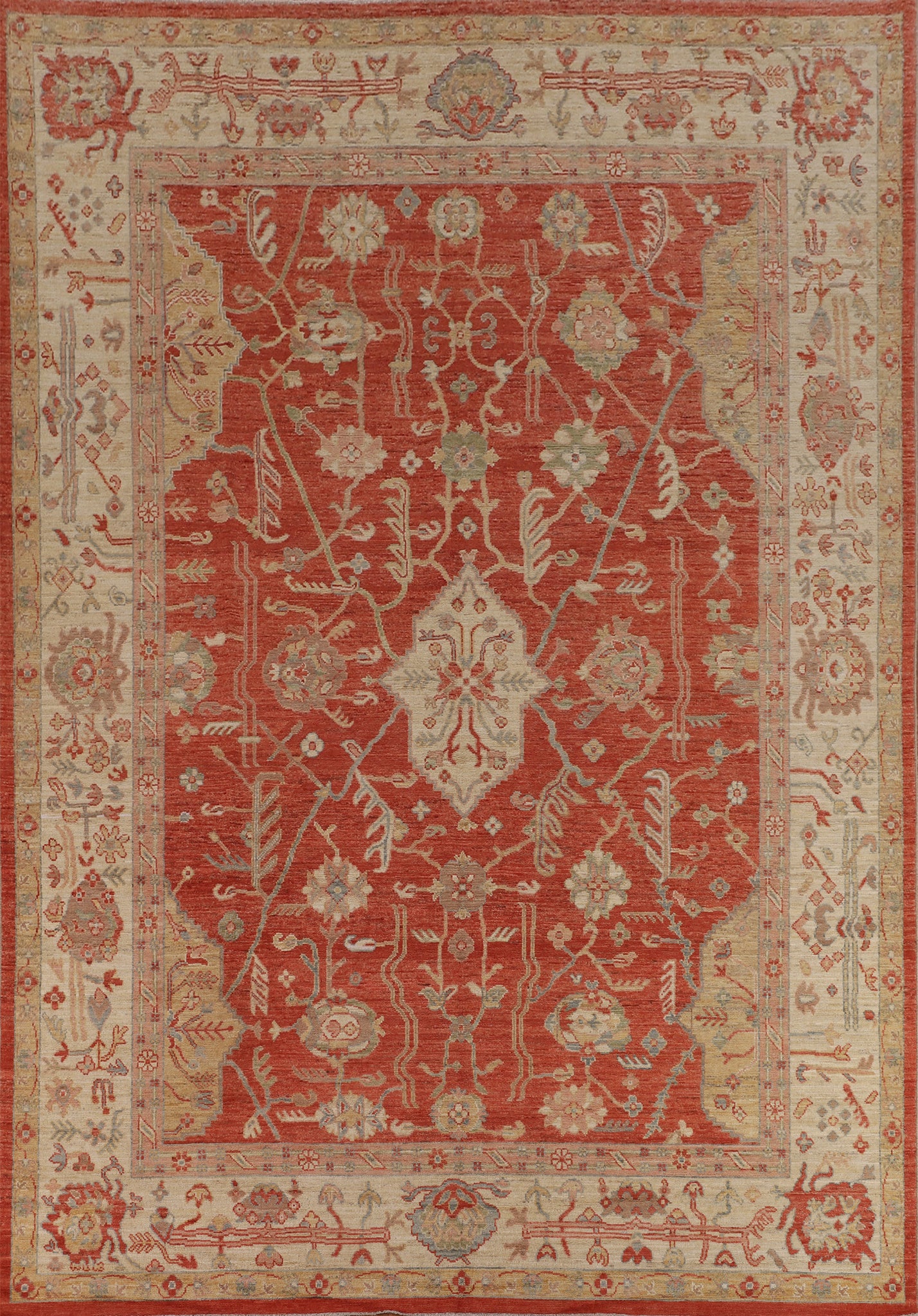 Orange Turkish Wool Oushak Vegetable Dye Area Rug 9x12