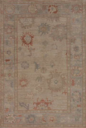 Earth Tone Wool Oushak Vegetable Dye Accent Rug 4x6