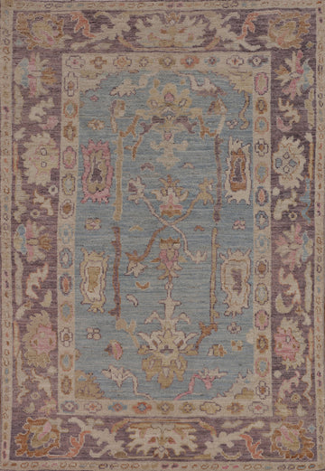 Light Blue Oushak Vegetable Dye Accent Rug 4x6