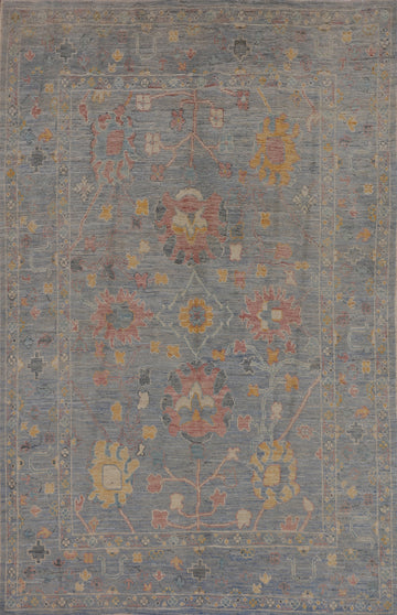 All-Over Blue Oushak Turkish Vegetable Dye Accent Rug 5x7