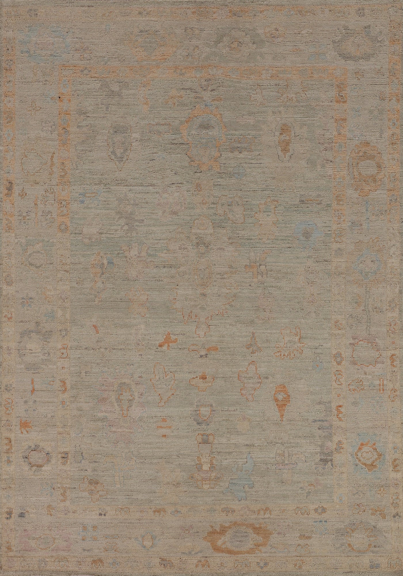 Earth Tone Wool Oushak Vegetable Dye Accent Rug 5x7