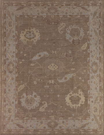 Brown Floral Oushak Vegetable Dye Wool Area Rug 8x10