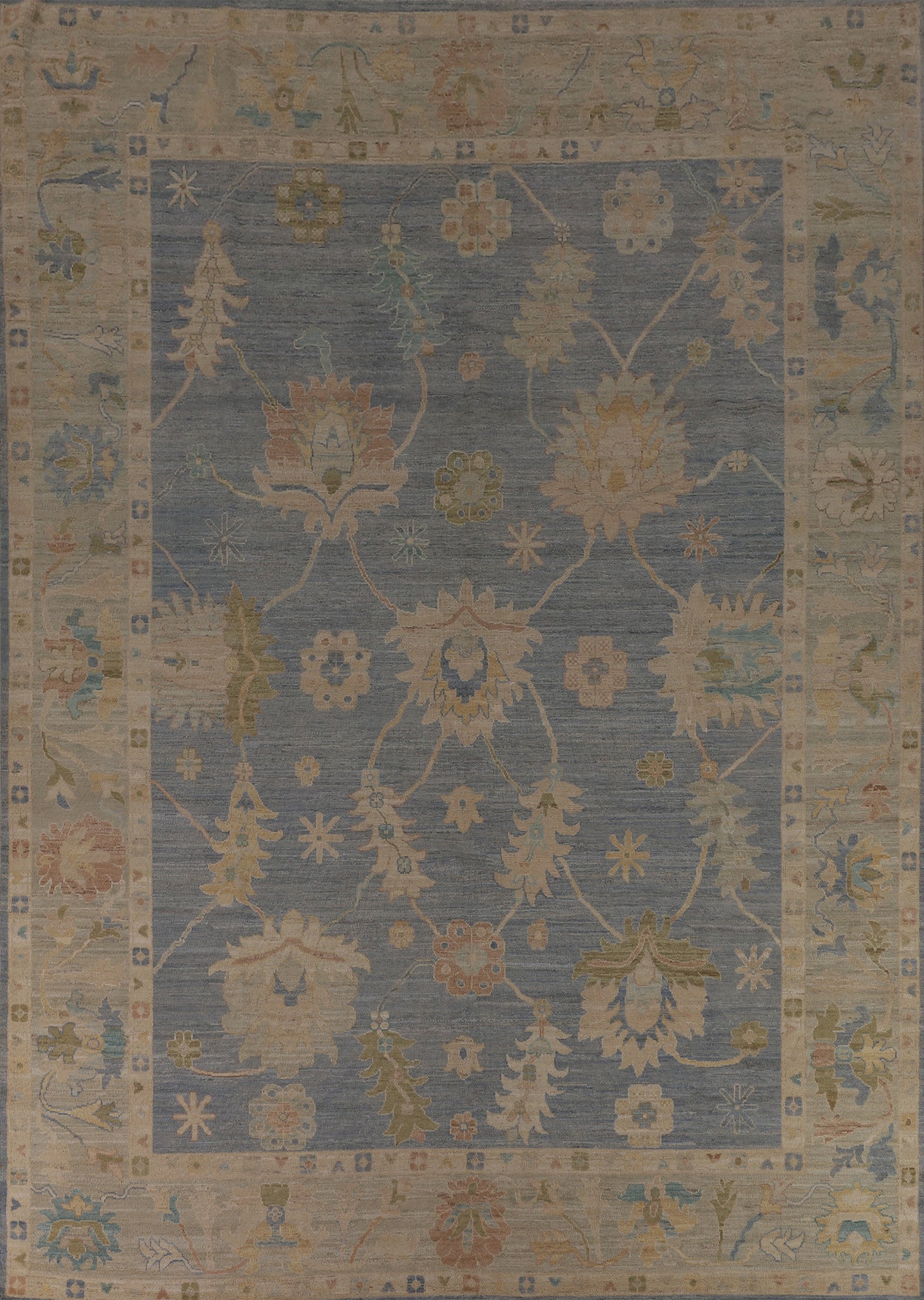Blue Vegetable Dye Oushak Oriental Large Rug 10x14