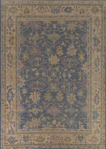 Vegetable Dye Blue Oushak Oriental Large Rug 10x14