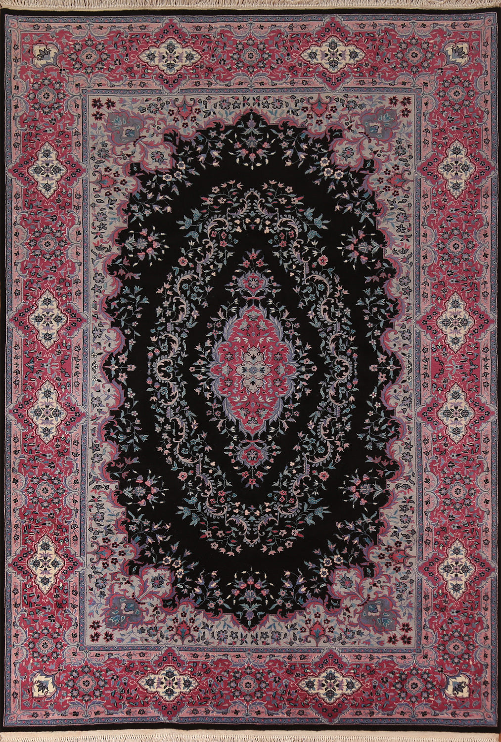 Vegetable Dye Black & Pink Tabriz Chinese Area Rug 6x9