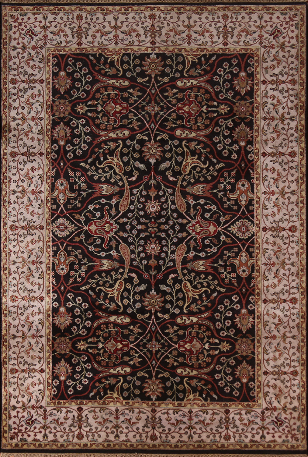 Handmade Black Agra Oriental Area Rug 6x9