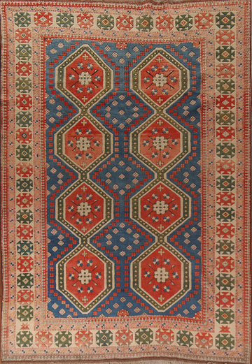 Blue Geometric Anatolian Turkish Area Rug 8x12