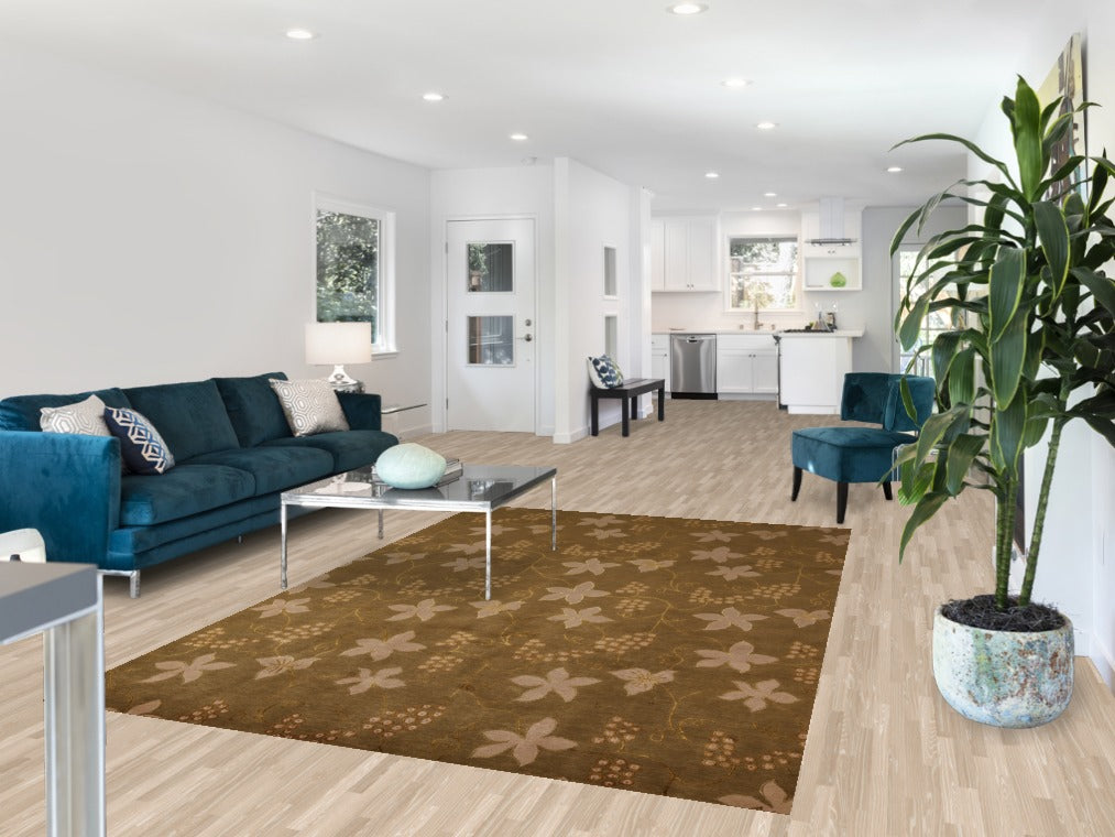 All-Over Green Floral Nepalese Modern Area Rug 6x9