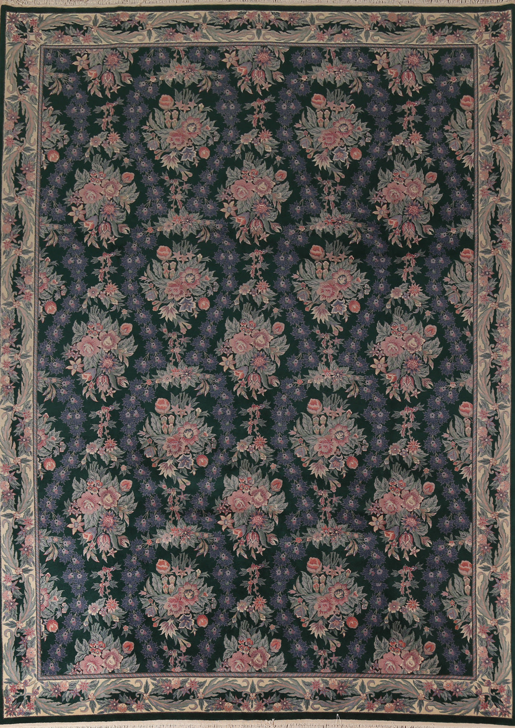 Vegetable Dye Green Aubusson Chinese Area Rug 9x12