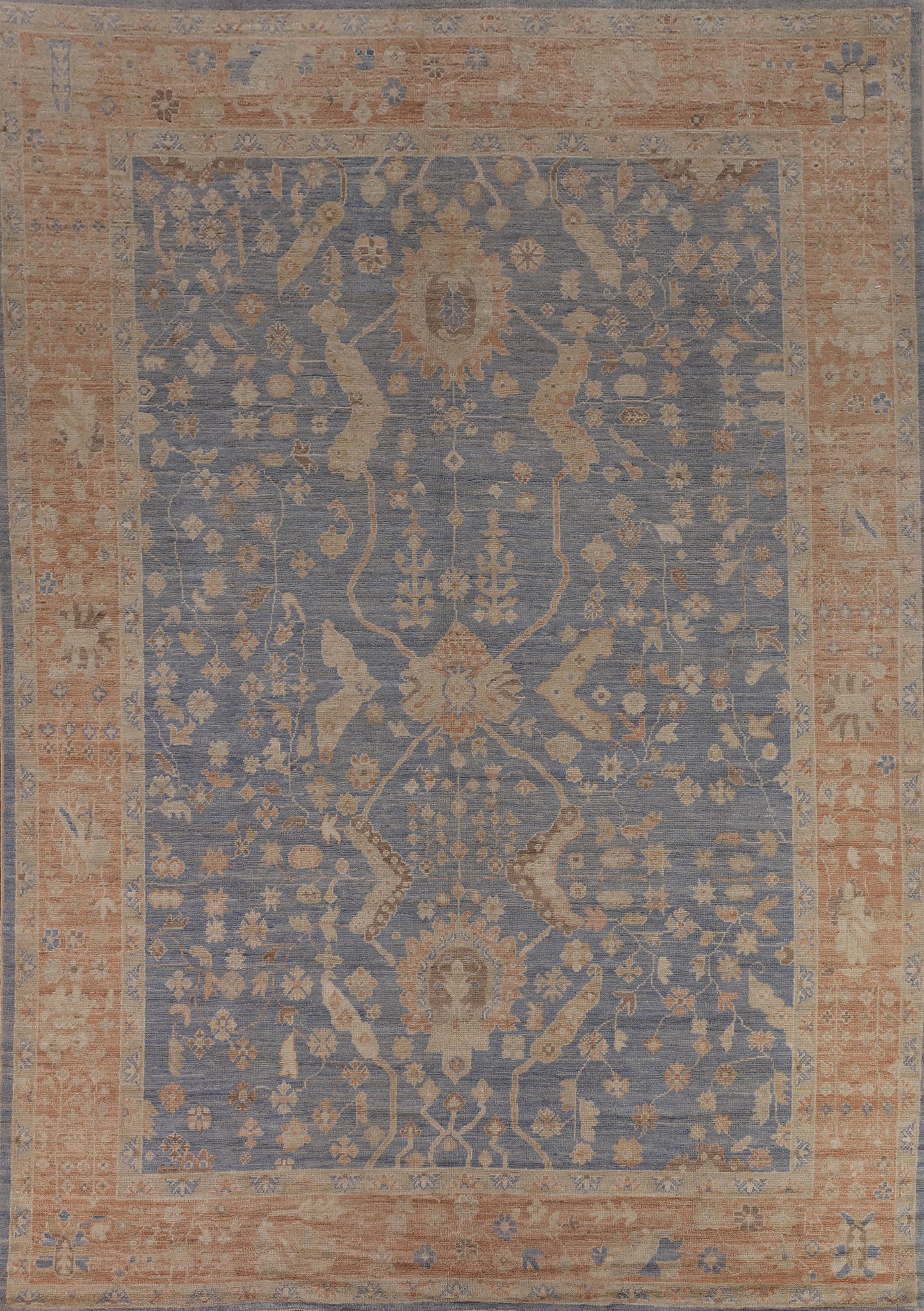 Blue Oushak Vegetable Dye Turkish Area Rug 9x12