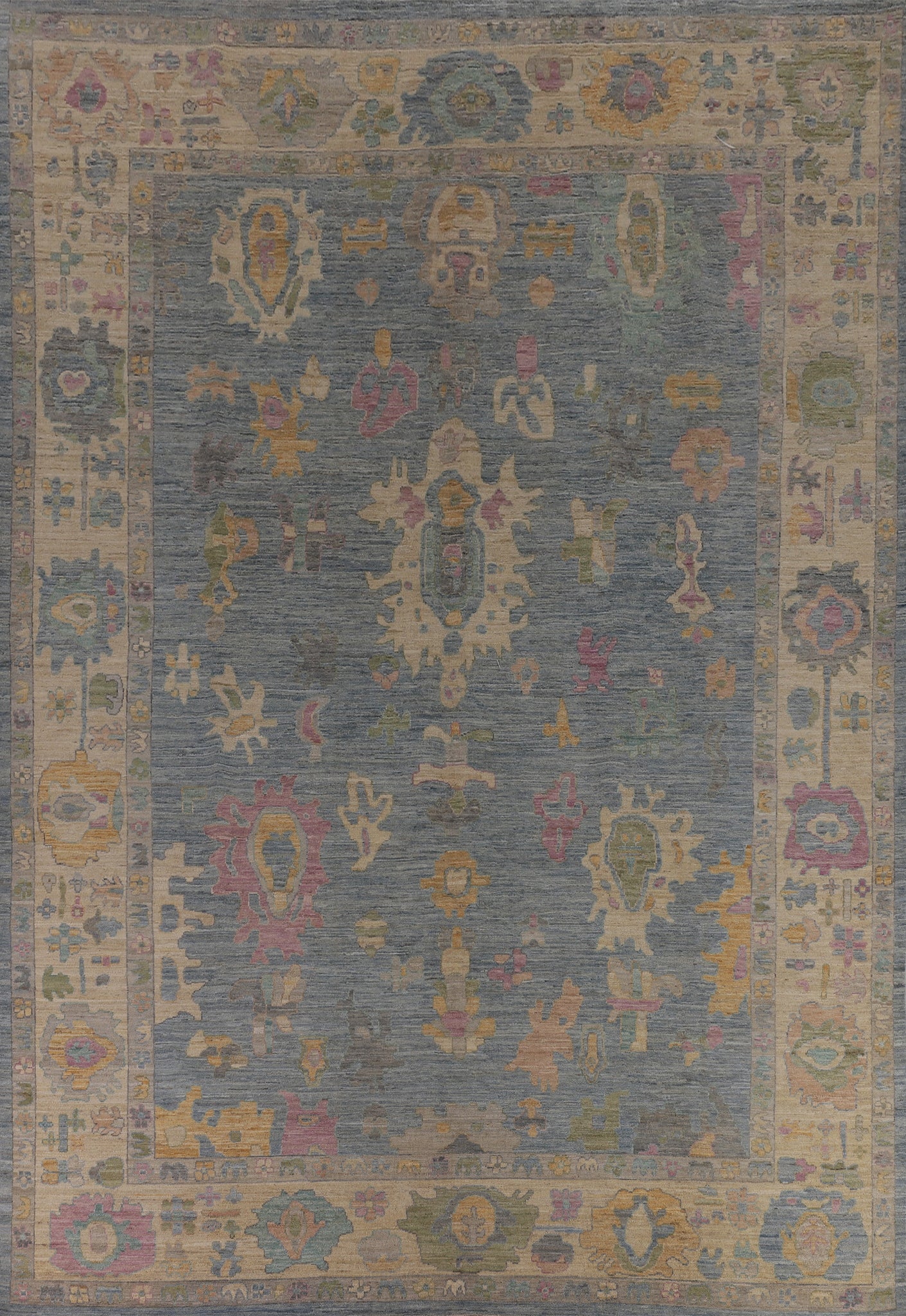 Light Blue Oushak Vegetable Dye Turkish Large Rug 10x14