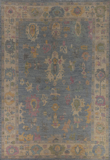 Light Blue Oushak Vegetable Dye Turkish Large Rug 10x14