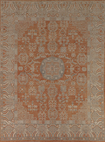 Orange Oushak Vegetable Dye Turkish Area Rug 8x10