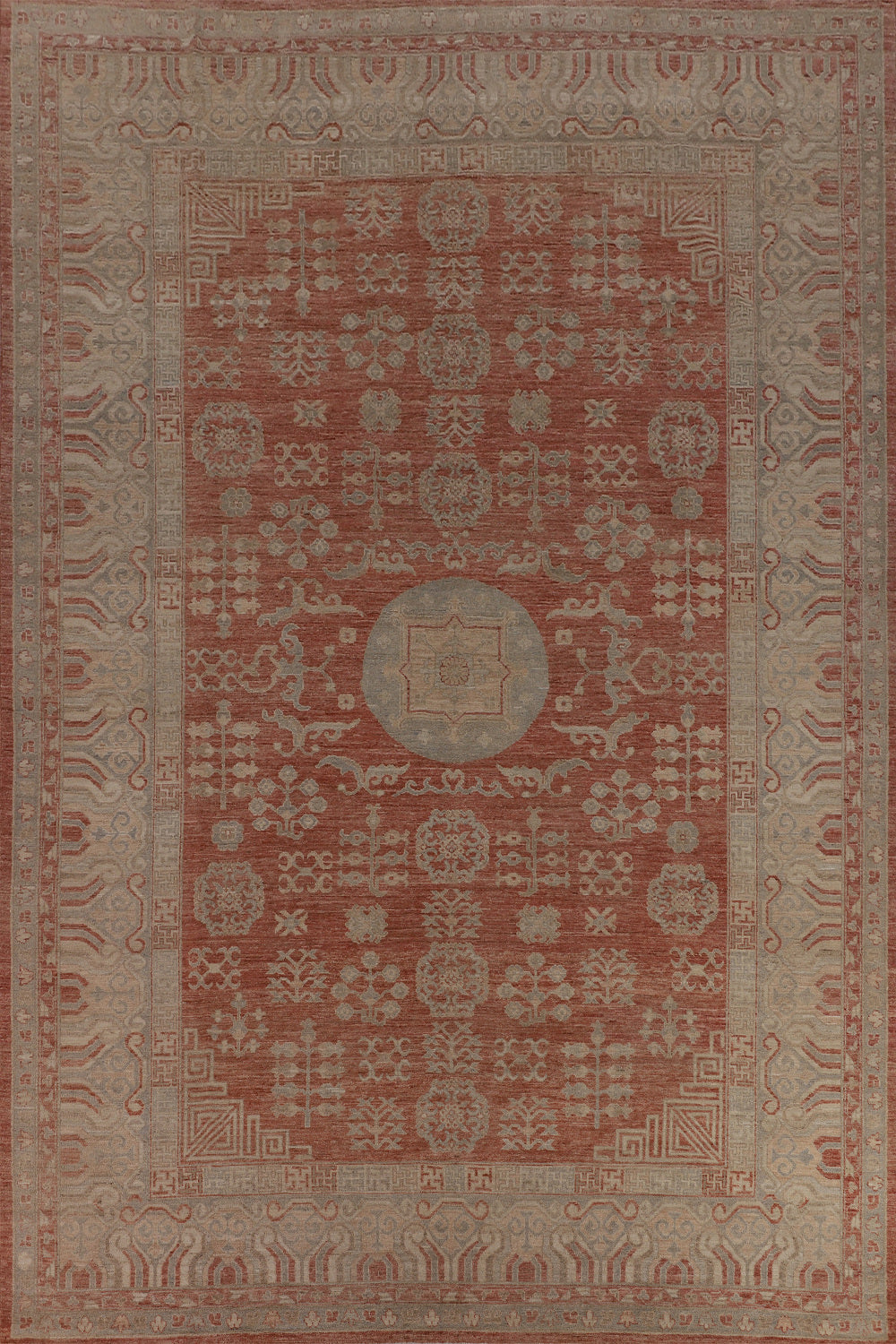 Geometric Wool Oushak Vegetable Dye Turkish Large Rug 10x14
