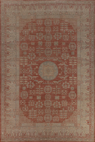 Geometric Wool Oushak Vegetable Dye Turkish Large Rug 10x14