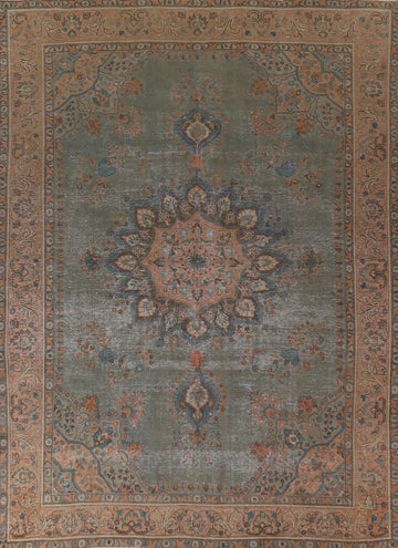 Vintage Green Tabriz Persian Area Rug 10x13