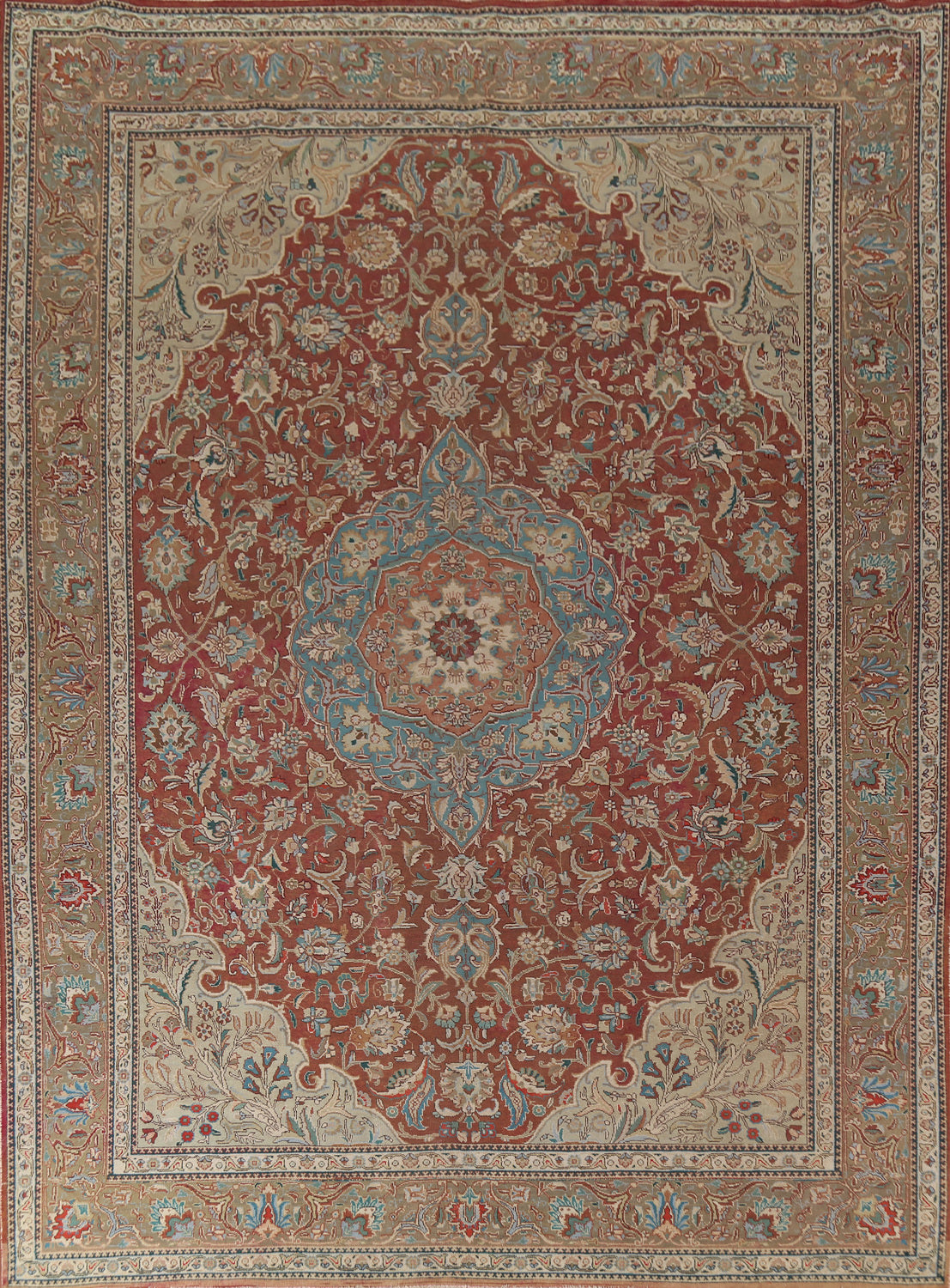 Orange Floral Tabriz Persian Area Rug 9x12