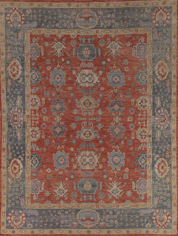 Orange Oushak Vegetable Dye Turkish Area Rug 8x10