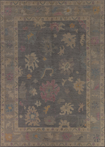 Vegetable Dye Gray Oushak Turkish Area Rug 9x13