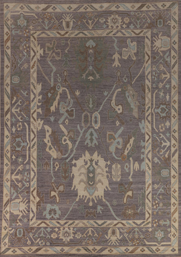 All-Over Gray Oushak Vegetable Dye Turkish Large Rug 10x14