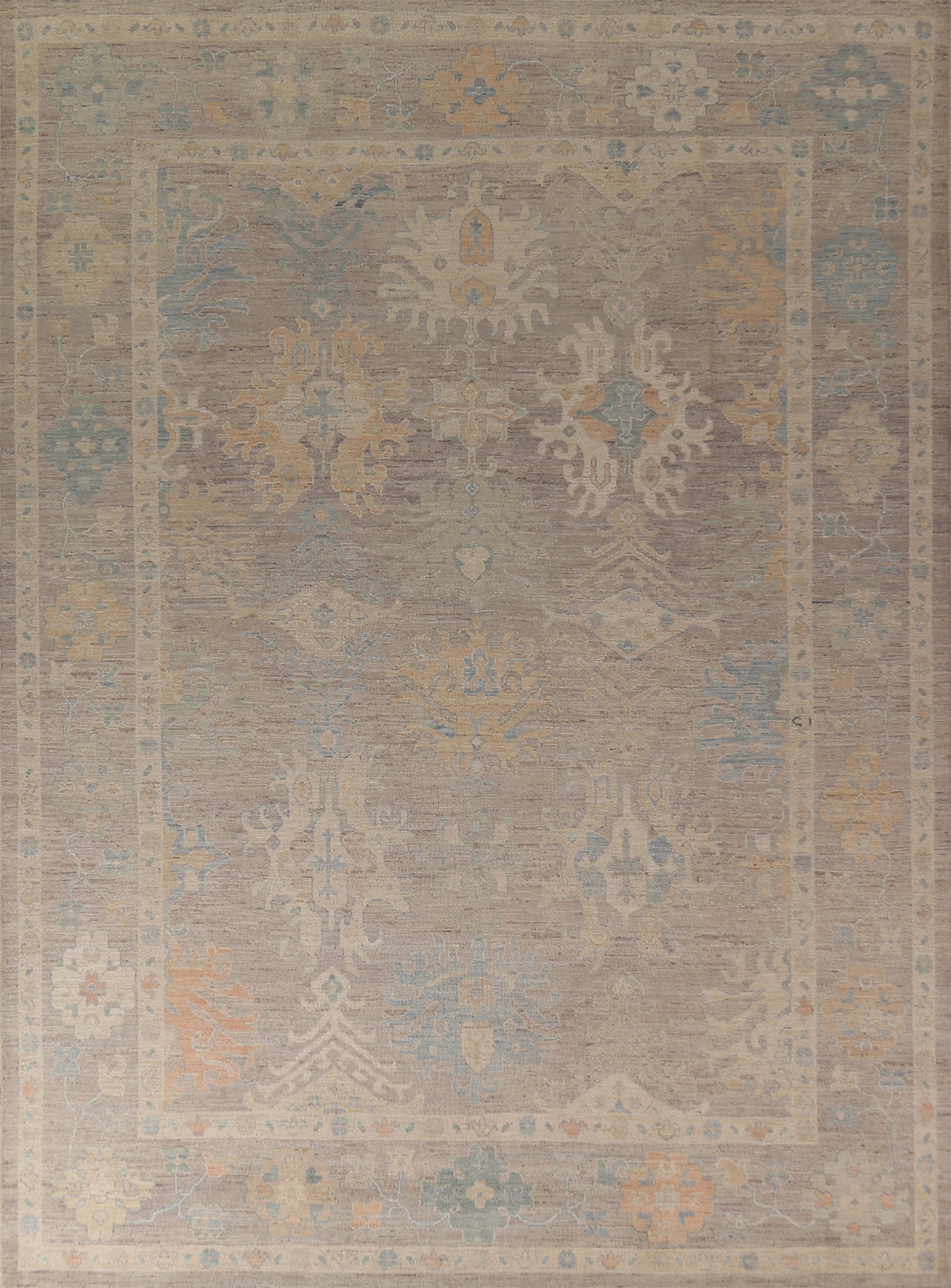 Earth Tone Wool Oushak Vegetable Dye Turkish Area Rug 9x12