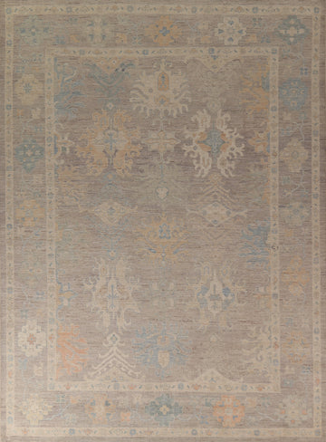 Earth Tone Wool Oushak Vegetable Dye Turkish Area Rug 9x12