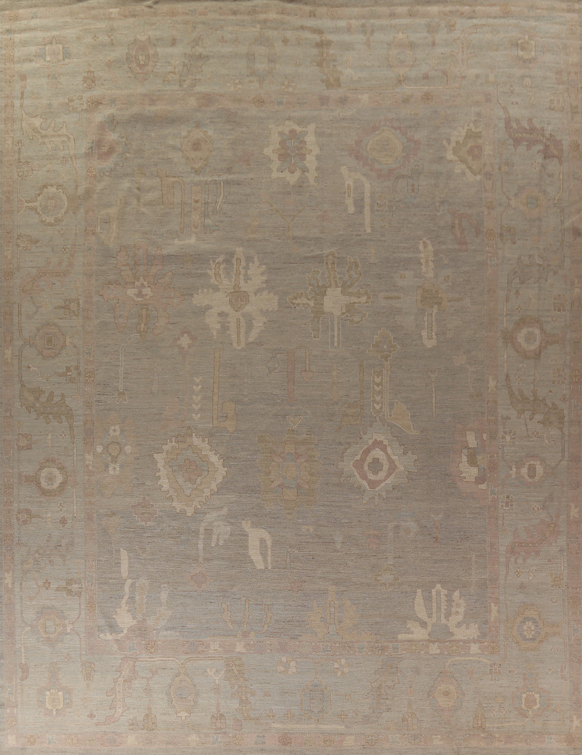 Earth Tone Oushak Vegetable Dye Wool Large Rug 12x14