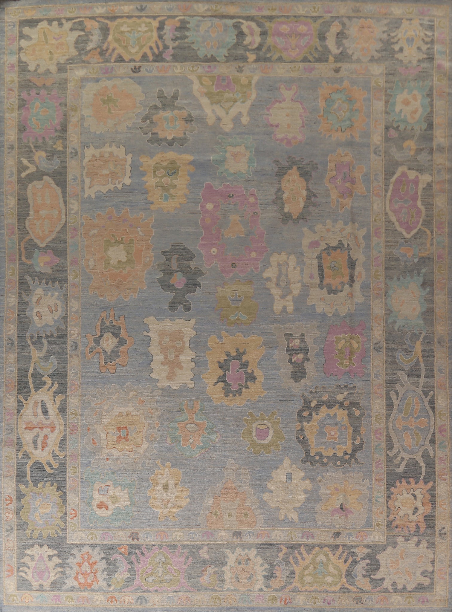 Light Blue Oushak Vegetable Dye Turkish Large Rug 10x14