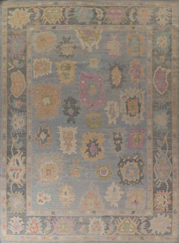 Light Blue Oushak Vegetable Dye Turkish Large Rug 10x14