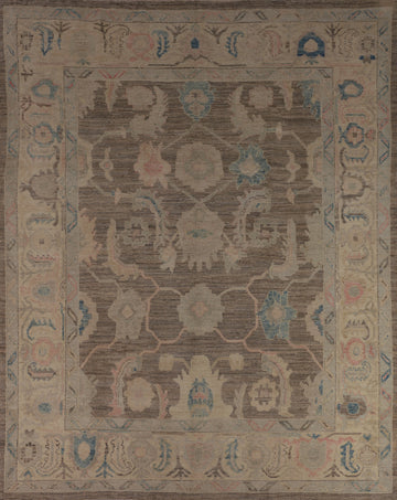 Brown Wool Oushak Vegetable Dye Turkish Area Rug 8x10