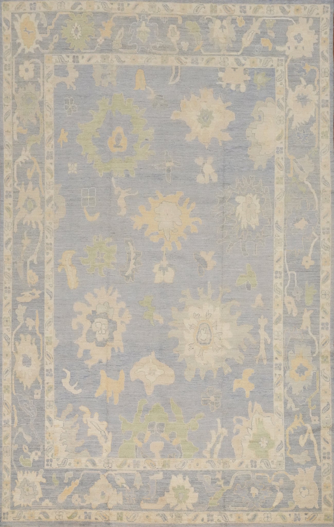 Blue Handmade Oushak Vegetable Dye Turkish Large Rug 10x14