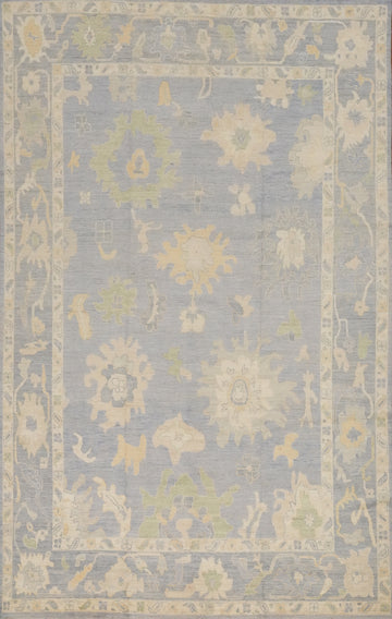 Blue Handmade Oushak Vegetable Dye Turkish Large Rug 10x14